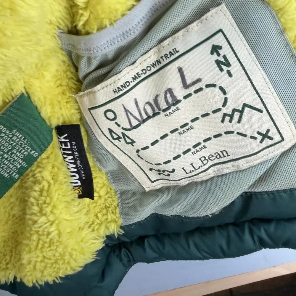 L.L.Bean Jacket Kids 5 Green Hooded Down Puffer Sherpa Lined Snow Winter
